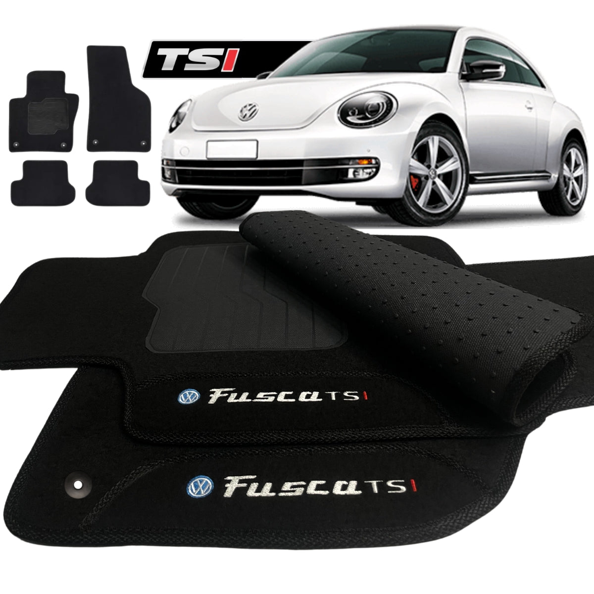 TAPETE CARPETE FUSCA TSI 2012 A 2019 PRETO BORDADO