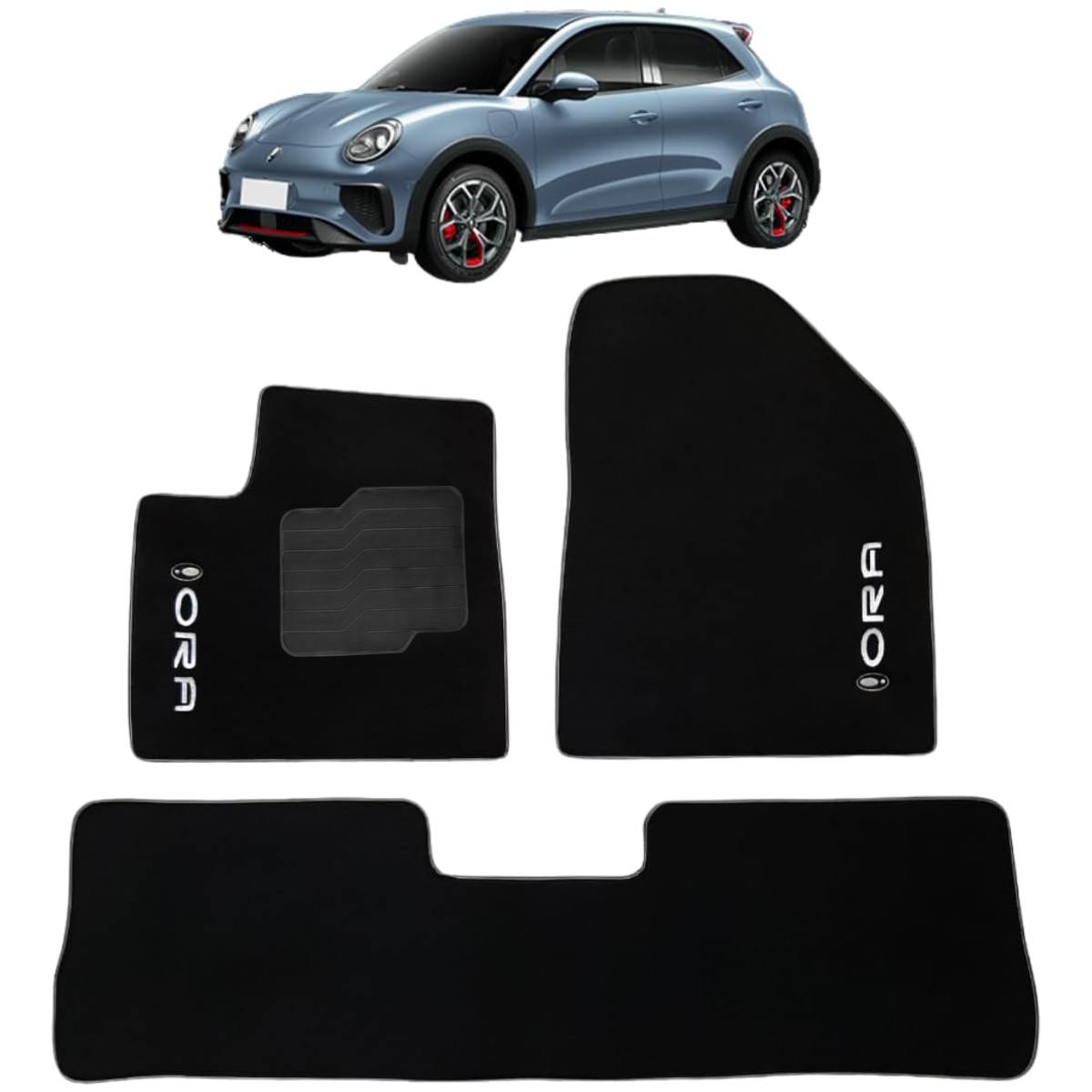 TAPETE CARPETE GWM ORA 2023 A 2025 PRETO BORDADO 3 PEÇAS